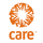 Orangenes Logo mit stilisierten Händen, die einen Kreis um eine weiße Sternform bilden. Darunter steht das Wort „care“ in Kleinbuchstaben.